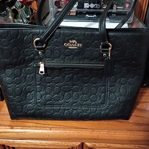 Coach Black Embossed Leather Tote